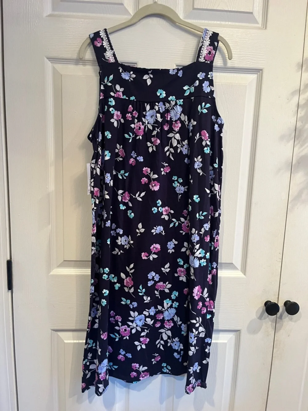 Aria Navy Floral Nightgown with Lavender & Teal Accents - Picture 7 of 7